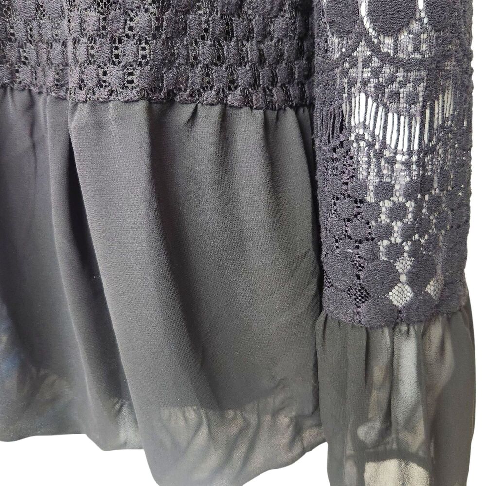 Melissa Paige Black Crochet Lace Chiffon Whimsigoth Boho Peasant Bubble Hem XLP - Picture 5 of 9